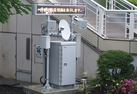 Disaster prevention sign board at Fureai plaza, Konan exit of the Shinagawa station